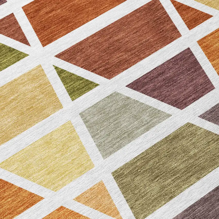Orange And White Geometric Washable Indoor Outdoor Area Rug Photo 6
