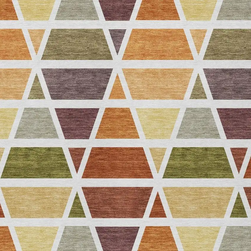 Orange And White Geometric Washable Indoor Outdoor Area Rug Photo 3