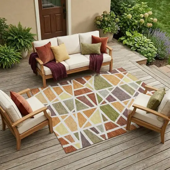 Orange And White Geometric Washable Indoor Outdoor Area Rug Photo 1