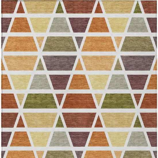 Orange And White Geometric Washable Indoor Outdoor Area Rug Photo 4