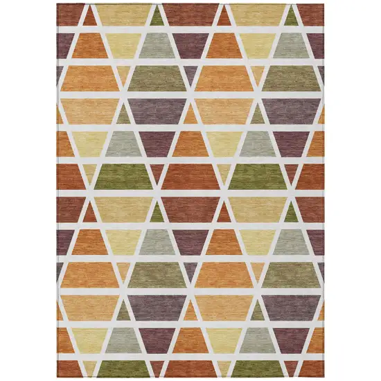 Orange And White Geometric Washable Indoor Outdoor Area Rug Photo 2