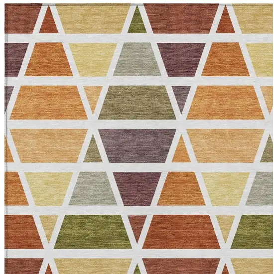 Orange And White Geometric Washable Indoor Outdoor Area Rug Photo 3