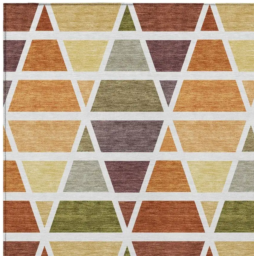 Orange And White Geometric Washable Indoor Outdoor Area Rug Photo 3