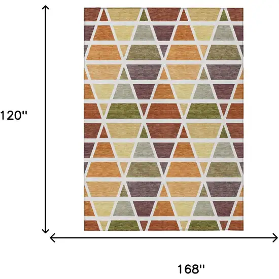 Orange And White Geometric Washable Indoor Outdoor Area Rug Photo 7