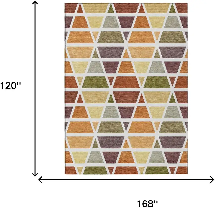 Orange And White Geometric Washable Indoor Outdoor Area Rug Photo 7