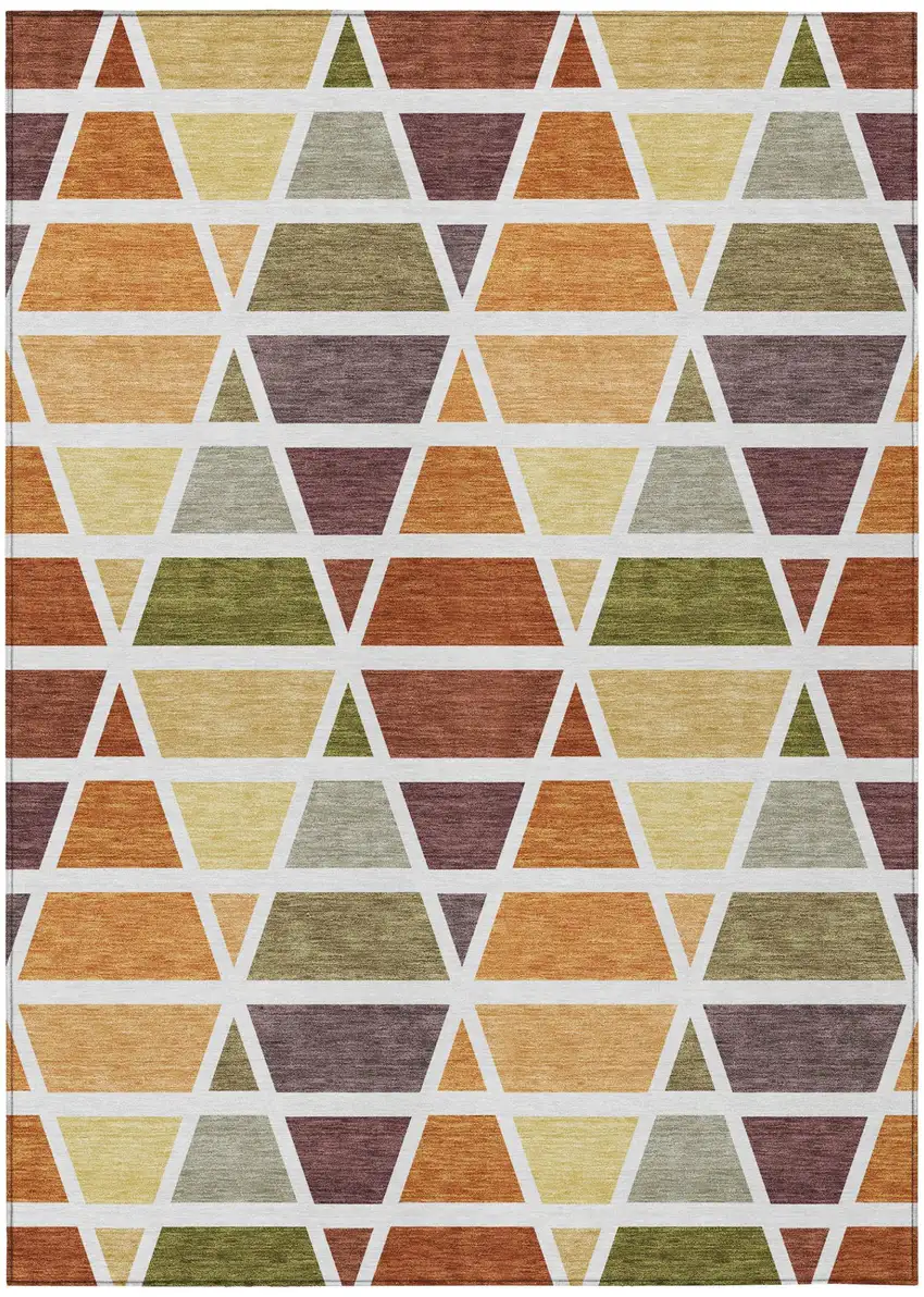 Orange And White Geometric Washable Indoor Outdoor Area Rug Photo 2