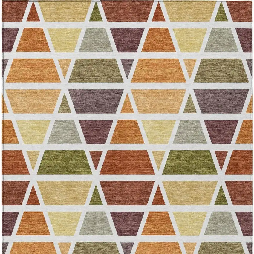 Orange And White Geometric Washable Indoor Outdoor Area Rug Photo 4