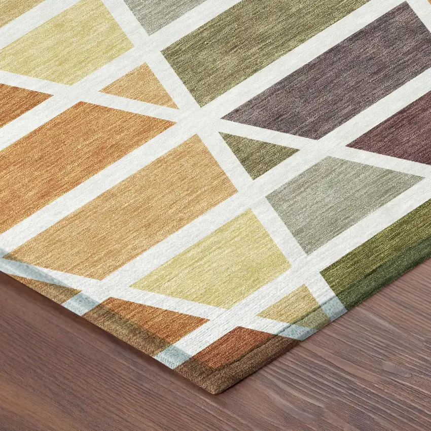 Orange And White Geometric Washable Indoor Outdoor Area Rug Photo 5