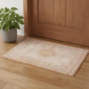 Photo of Orange And White Medallion ,Washable, Area Rug