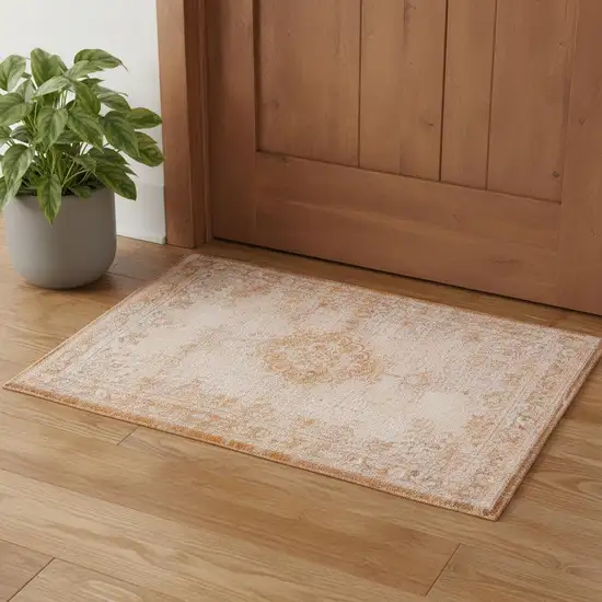 Orange And White Medallion ,Washable, Area Rug Photo 1