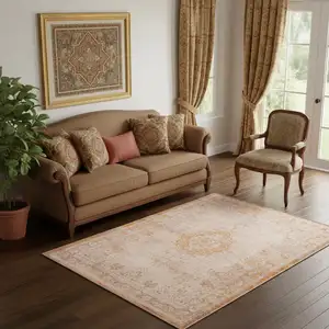 Photo of Orange And White Medallion ,Washable, Area Rug
