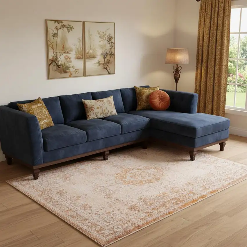 Orange And White Medallion ,Washable, Area Rug Photo 1