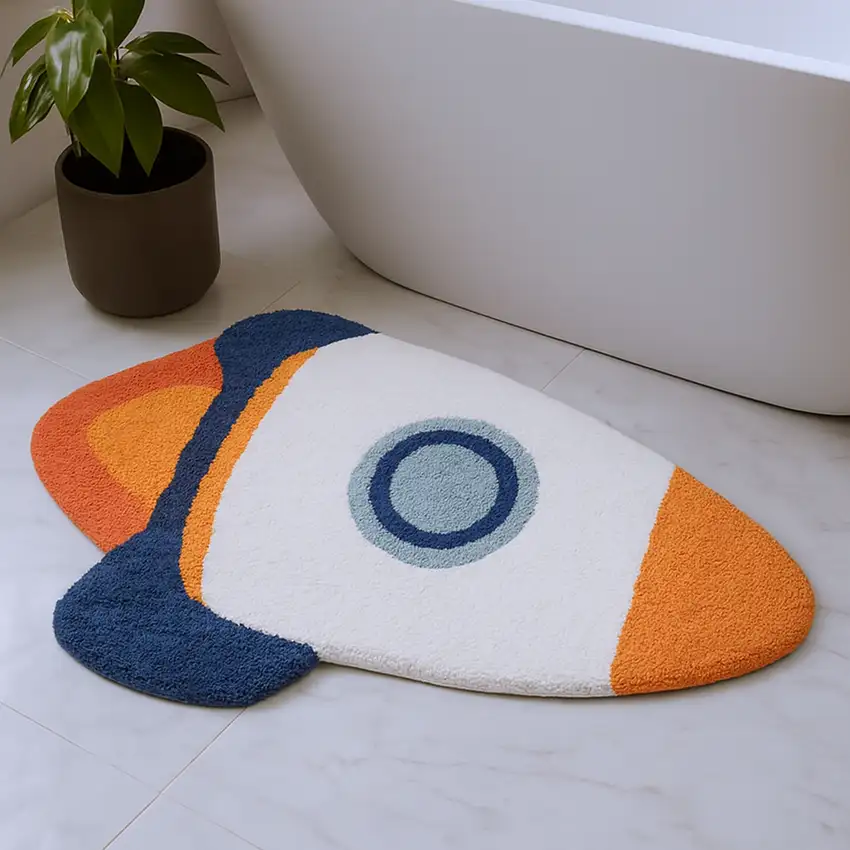 Orange And White Spaceships Youthful Washable Area Rug Photo 2