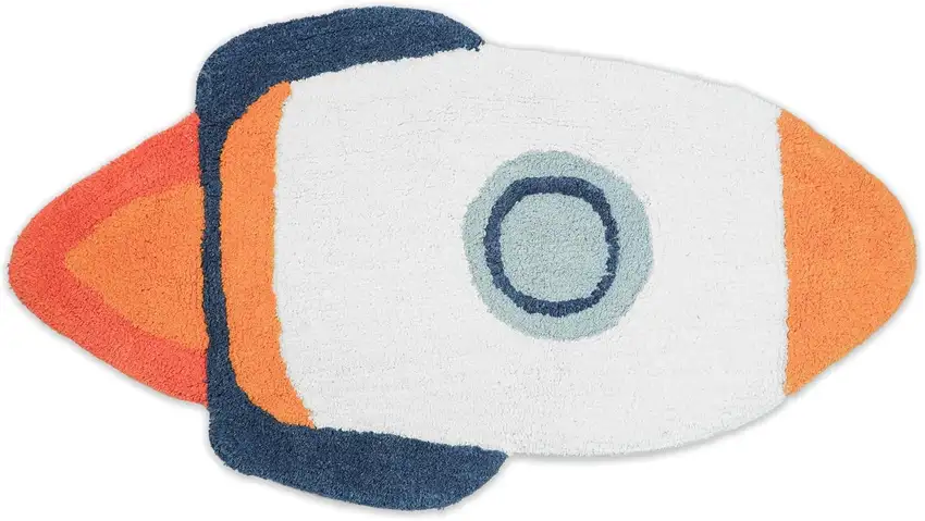 Orange And White Spaceships Youthful Washable Area Rug Photo 3