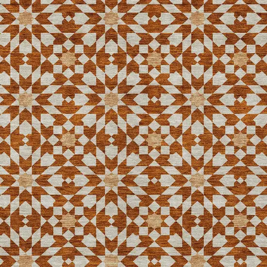 Orange Beige And Copper Floral Medallion Washable Indoor Outdoor Area Rug Photo 6