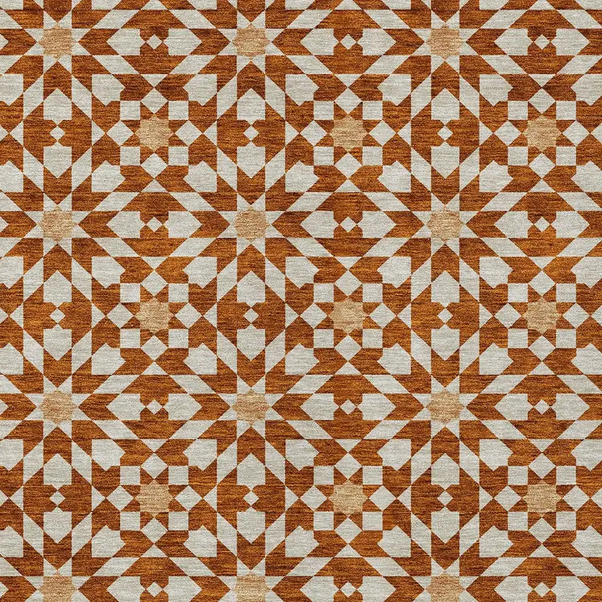 Orange Beige And Copper Floral Medallion Washable Indoor Outdoor Area Rug Photo 6