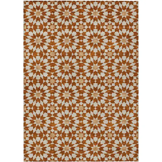 Orange Beige And Copper Floral Medallion Washable Indoor Outdoor Area Rug Photo 1
