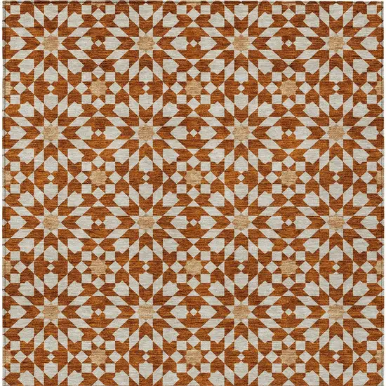 Orange Beige And Copper Floral Medallion Washable Indoor Outdoor Area Rug Photo 7