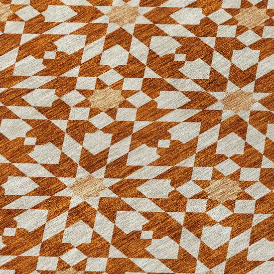 Orange Beige And Copper Floral Medallion Washable Indoor Outdoor Area Rug Photo 5