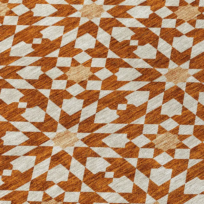 Orange Beige And Copper Floral Medallion Washable Indoor Outdoor Area Rug Photo 5
