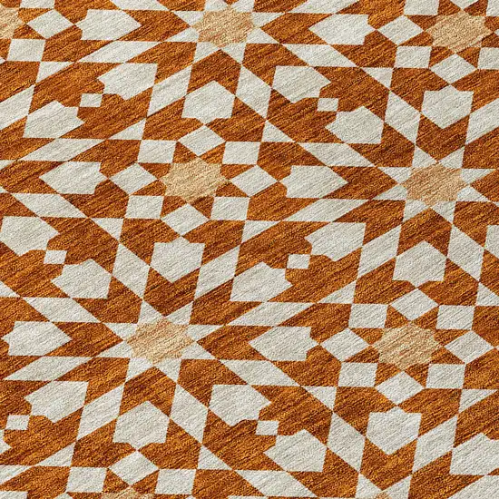 Orange Beige And Copper Floral Medallion Washable Indoor Outdoor Area Rug Photo 5