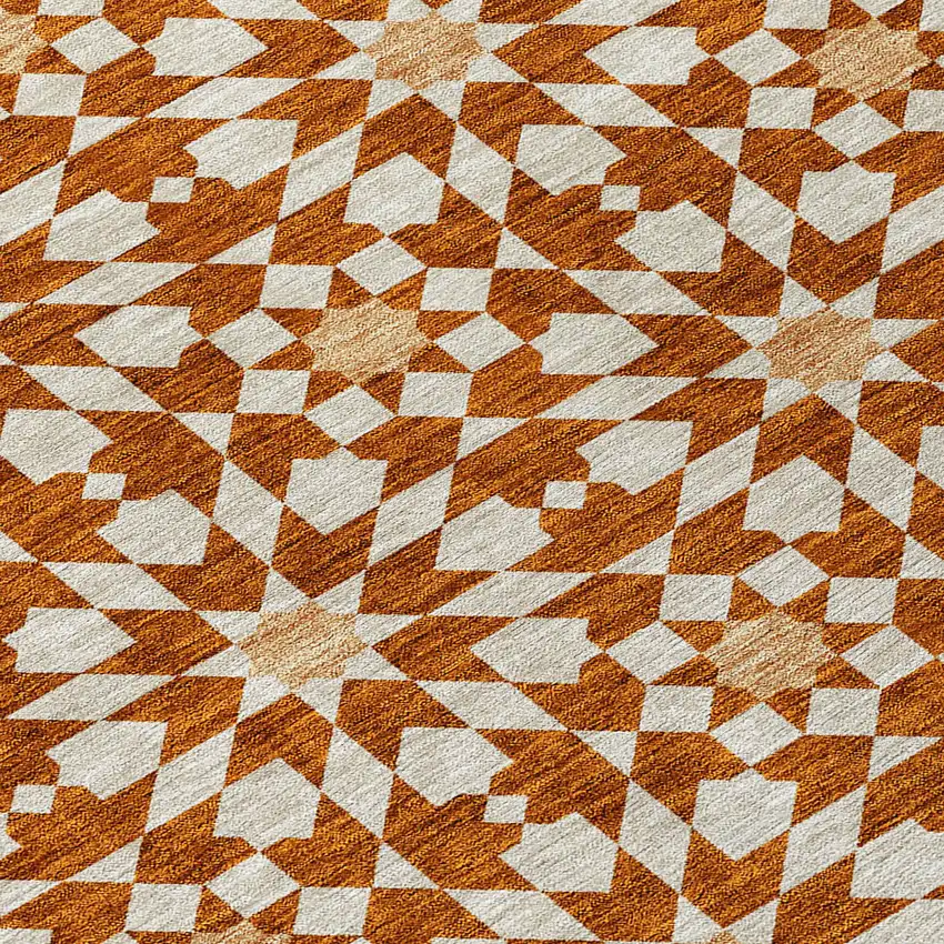 Orange Beige And Copper Floral Medallion Washable Indoor Outdoor Area Rug Photo 5