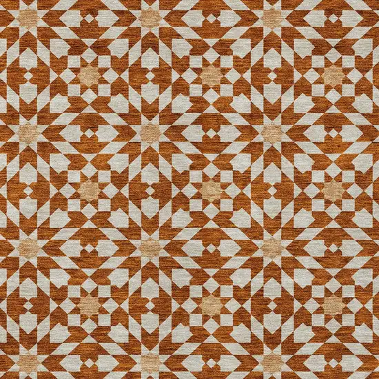 Orange Beige And Copper Floral Medallion Washable Indoor Outdoor Area Rug Photo 6