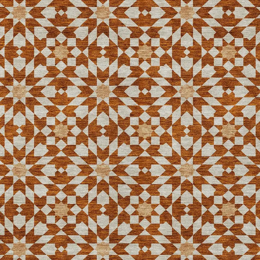 Orange Beige And Copper Floral Medallion Washable Indoor Outdoor Area Rug Photo 6