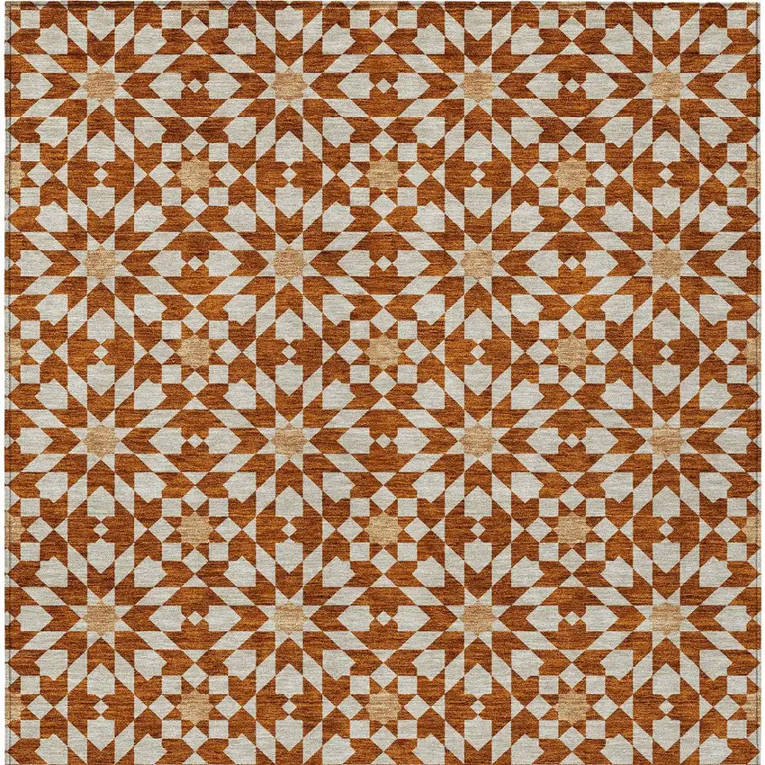 Orange Beige And Copper Floral Medallion Washable Indoor Outdoor Area Rug Photo 7