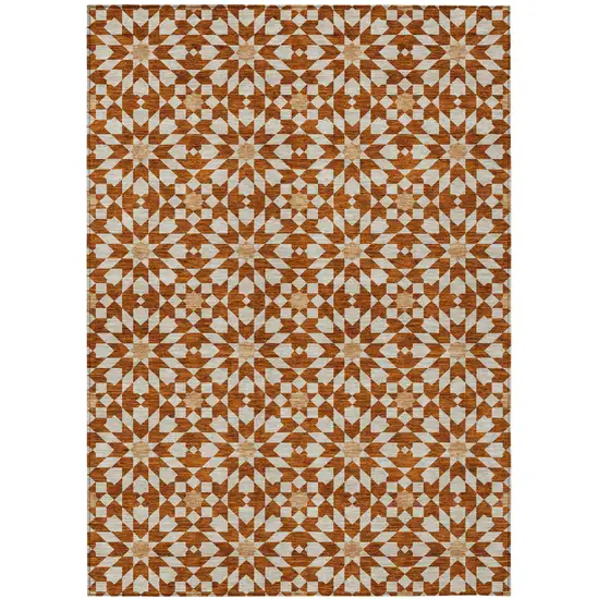 Orange Beige And Copper Floral Medallion Washable Indoor Outdoor Area Rug Photo 2