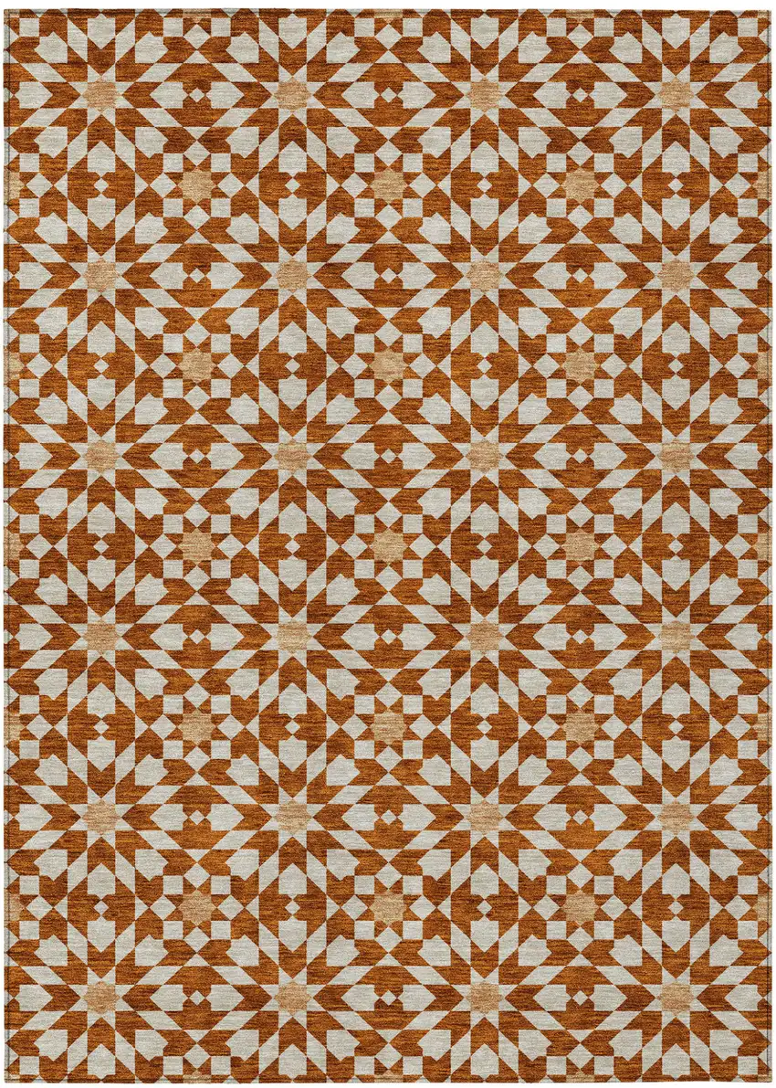 Orange Beige And Copper Floral Medallion Washable Indoor Outdoor Area Rug Photo 2