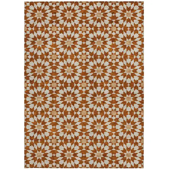 Orange Beige And Copper Floral Medallion Washable Indoor Outdoor Area Rug Photo 7