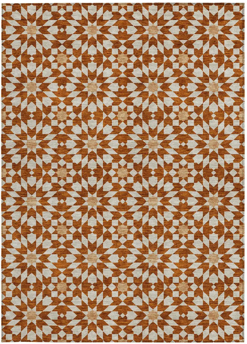 Orange Beige And Copper Floral Medallion Washable Indoor Outdoor Area Rug Photo 7