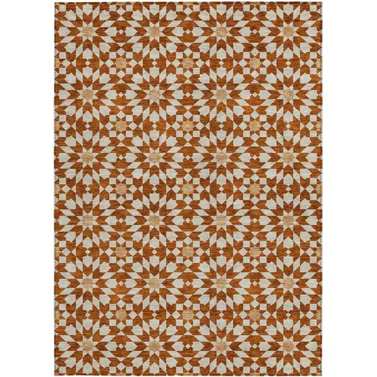 Orange Beige And Copper Floral Medallion Washable Indoor Outdoor Area Rug Photo 7