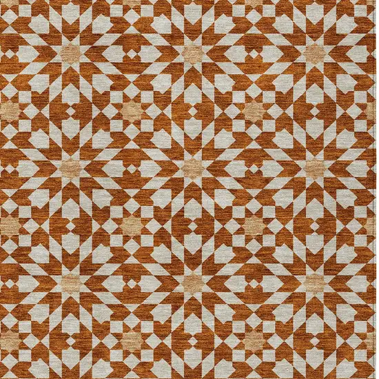 Orange Beige And Copper Floral Medallion Washable Indoor Outdoor Area Rug Photo 5