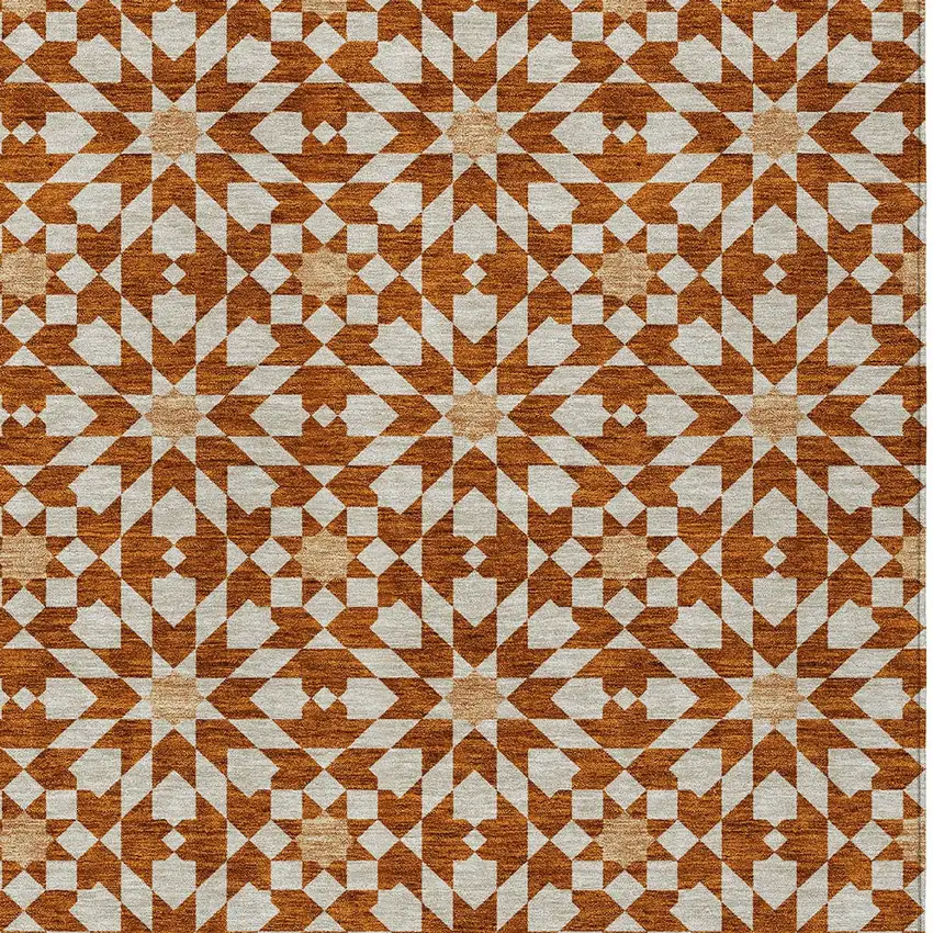 Orange Beige And Copper Floral Medallion Washable Indoor Outdoor Area Rug Photo 5