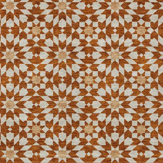 Orange Beige And Copper Floral Medallion Washable Indoor Outdoor Area Rug Photo 5