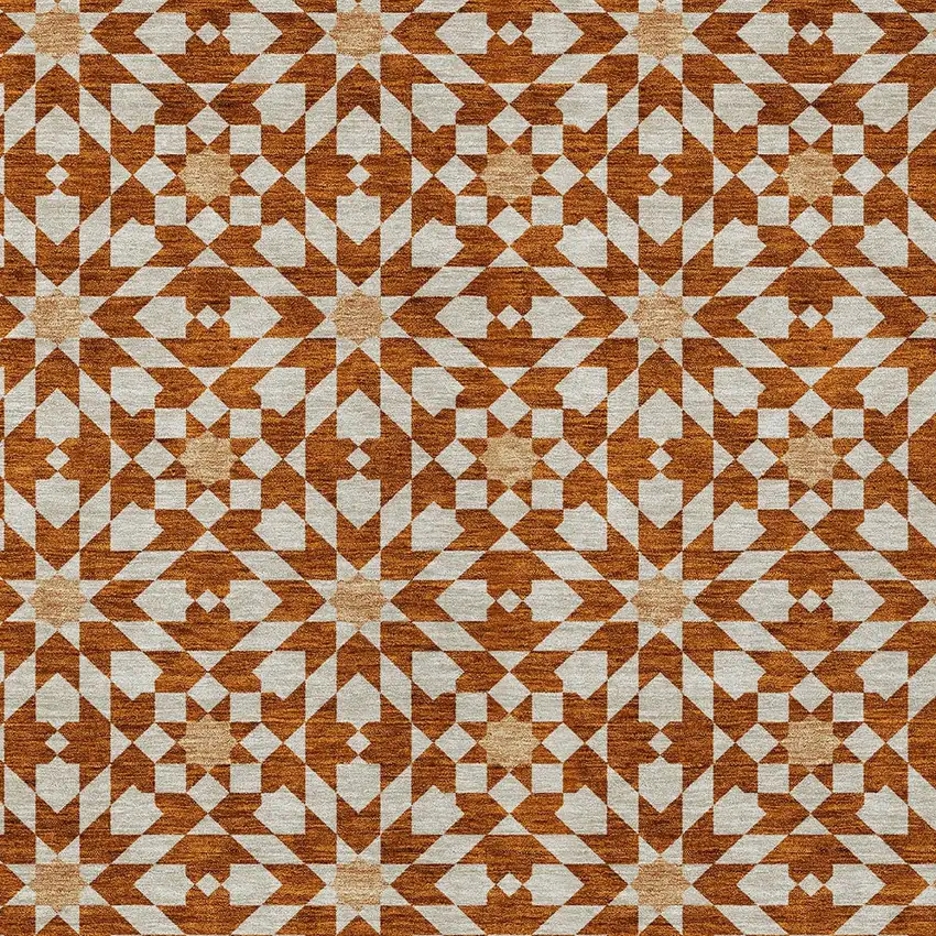 Orange Beige And Copper Floral Medallion Washable Indoor Outdoor Area Rug Photo 5