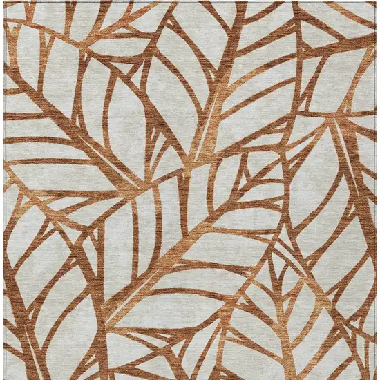 Orange Beige And Copper Floral Washable Indoor Outdoor Area Rug Photo 6