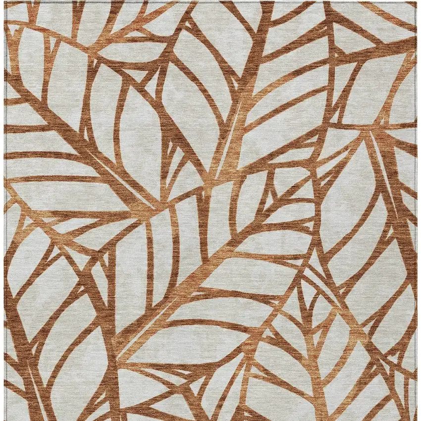 Orange Beige And Copper Floral Washable Indoor Outdoor Area Rug Photo 6