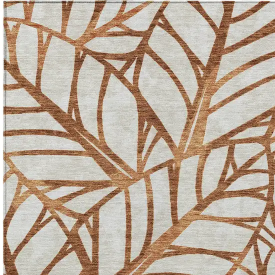 Orange Beige And Copper Floral Washable Indoor Outdoor Area Rug Photo 4