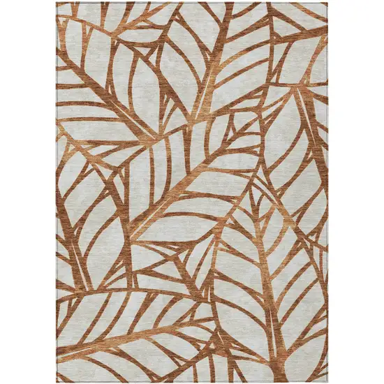 Orange Beige And Copper Floral Washable Indoor Outdoor Area Rug Photo 1