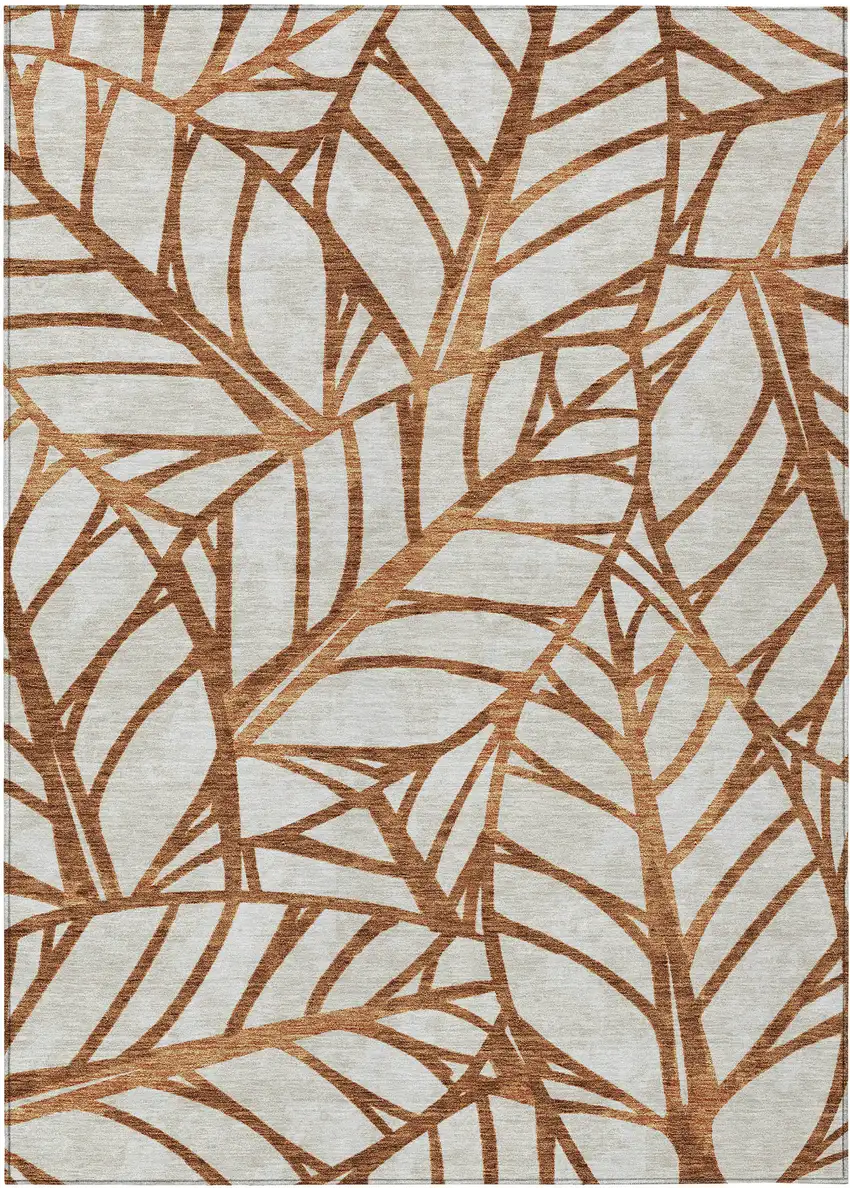 Orange Beige And Copper Floral Washable Indoor Outdoor Area Rug Photo 1
