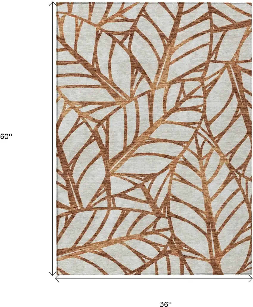 Orange Beige And Copper Floral Washable Indoor Outdoor Area Rug Photo 3
