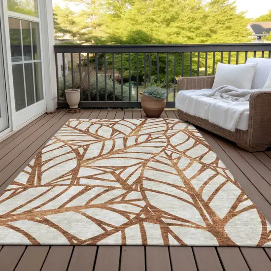 Orange Beige And Copper Floral Washable Indoor Outdoor Area Rug Photo 7