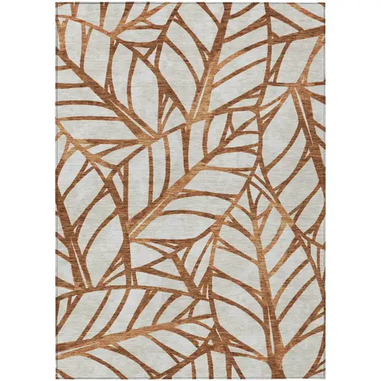 Orange Beige And Copper Floral Washable Indoor Outdoor Area Rug Photo 1