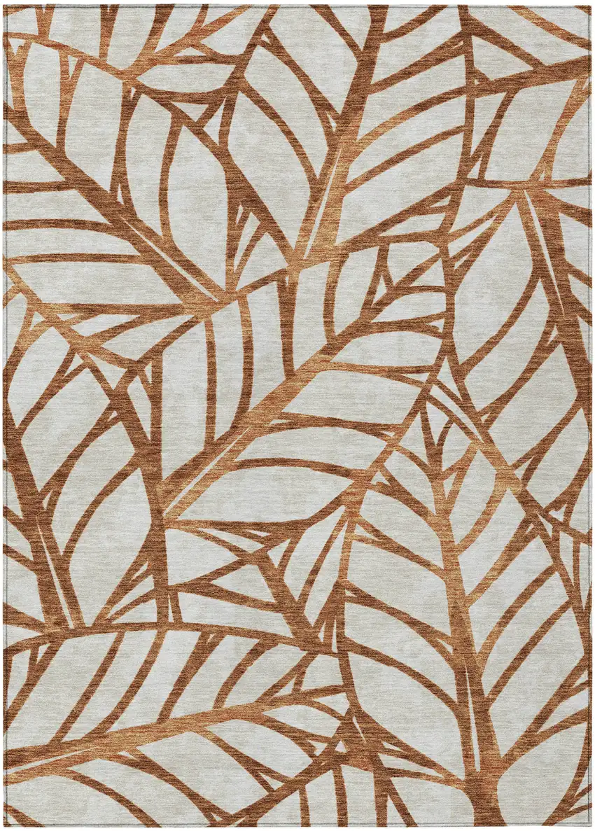 Orange Beige And Copper Floral Washable Indoor Outdoor Area Rug Photo 1