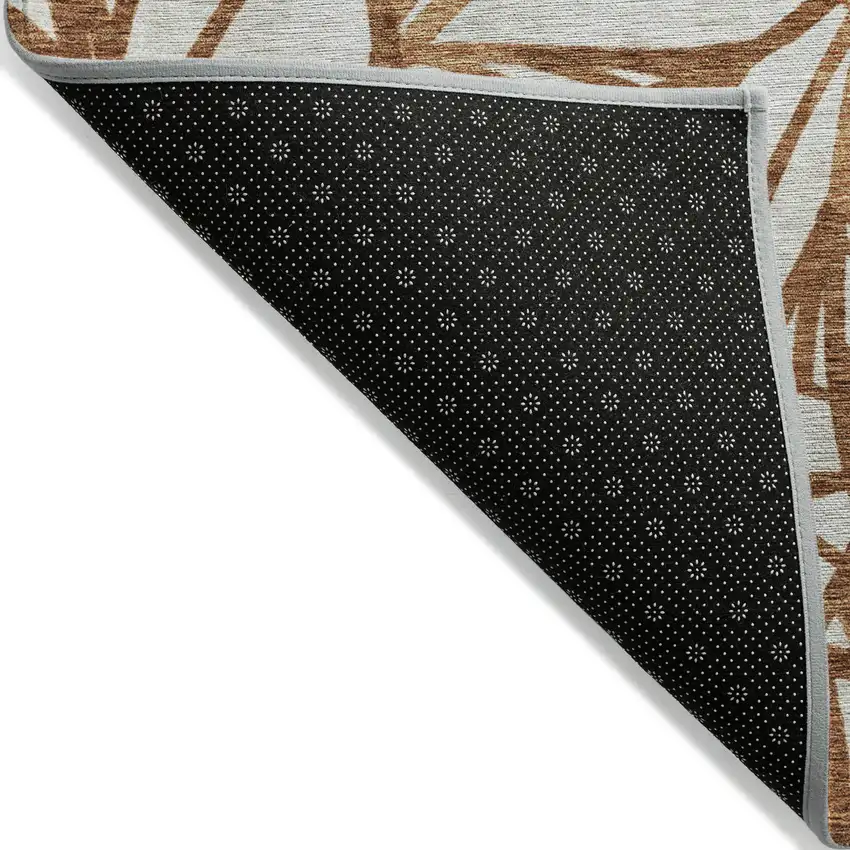 Orange Beige And Copper Floral Washable Indoor Outdoor Area Rug Photo 3