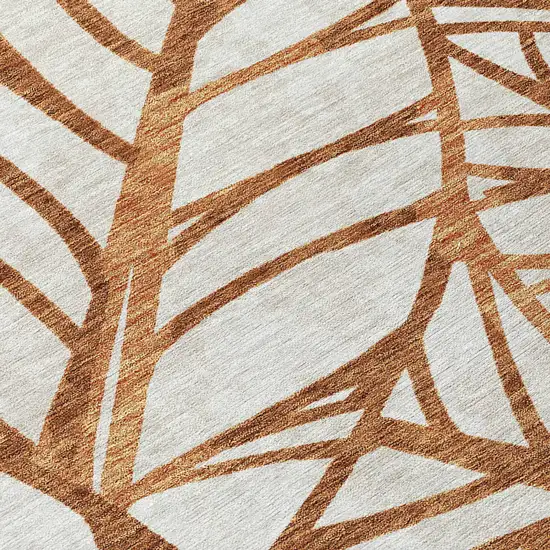 Orange Beige And Copper Floral Washable Indoor Outdoor Area Rug Photo 6
