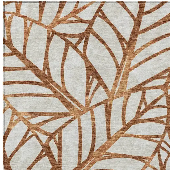 Orange Beige And Copper Floral Washable Indoor Outdoor Area Rug Photo 4